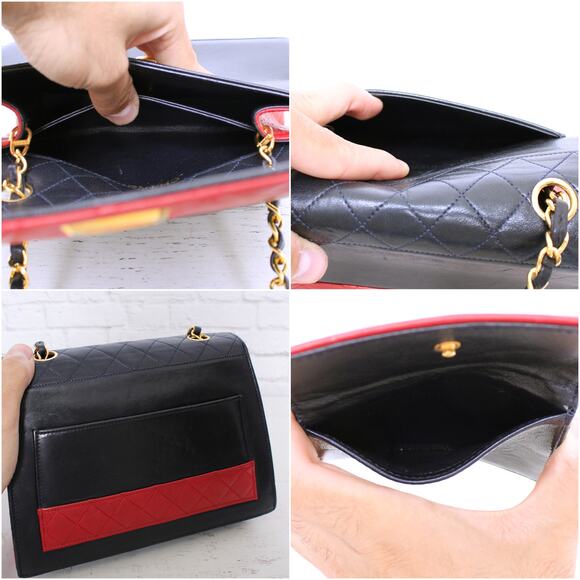 Chanel Trapezoid Flap Bag Two Tone Lambskin Leather Shoulder Crossbody Bag A4695 - Picture 9 of 13